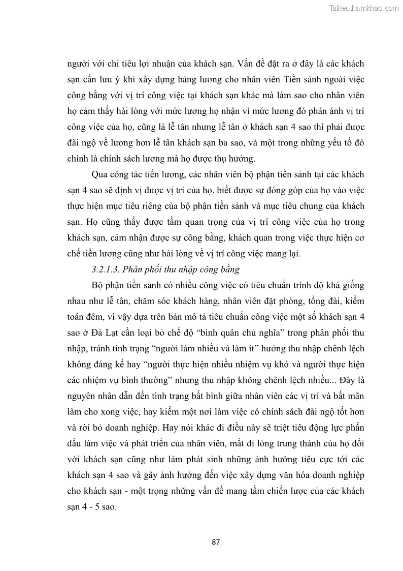 Luận văn thạc sĩ du lịch Nghiên cứu chính sách đãi ngộ nhân viên bộ phận tiền sảnh tại một số khách sạn bốn sao trên địa bàn thành phố Đà Lạt - 8 Trang 96