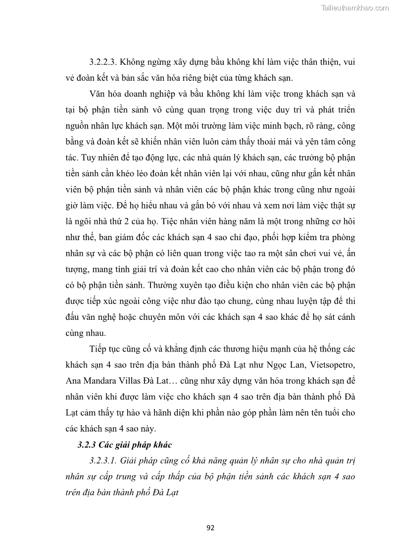 Luận văn thạc sĩ du lịch Nghiên cứu chính sách đãi ngộ nhân viên bộ phận tiền sảnh tại một số khách sạn bốn sao trên địa bàn thành phố Đà Lạt - 9 Trang 101