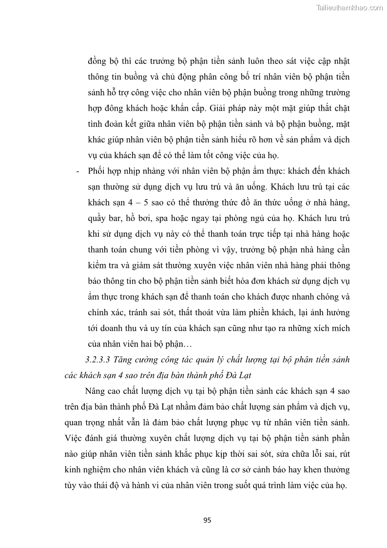Luận văn thạc sĩ du lịch Nghiên cứu chính sách đãi ngộ nhân viên bộ phận tiền sảnh tại một số khách sạn bốn sao trên địa bàn thành phố Đà Lạt - 9 Trang 104