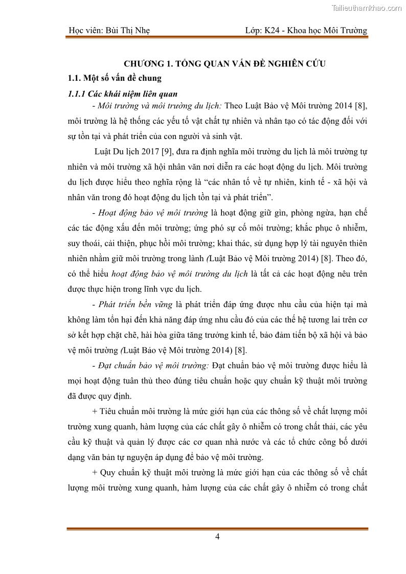 Luận văn thạc sĩ khoa học Bước đầu nghiên cứu đánh giá mức độ đạt chuẩn về bảo vệ môi trường đối với các cơ sở ăn uống tại khu du lịch Sầm Sơn, Thanh Hóa - 1 Trang 11