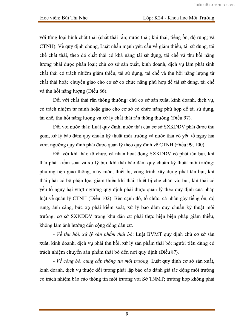 Luận văn thạc sĩ khoa học Bước đầu nghiên cứu đánh giá mức độ đạt chuẩn về bảo vệ môi trường đối với các cơ sở ăn uống tại khu du lịch Sầm Sơn, Thanh Hóa - 2 Trang 16