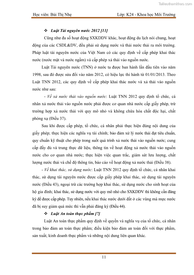 Luận văn thạc sĩ khoa học Bước đầu nghiên cứu đánh giá mức độ đạt chuẩn về bảo vệ môi trường đối với các cơ sở ăn uống tại khu du lịch Sầm Sơn, Thanh Hóa - 2 Trang 18