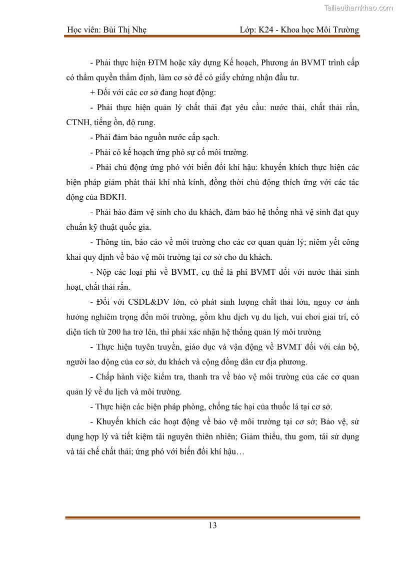 Luận văn thạc sĩ khoa học Bước đầu nghiên cứu đánh giá mức độ đạt chuẩn về bảo vệ môi trường đối với các cơ sở ăn uống tại khu du lịch Sầm Sơn, Thanh Hóa - 2 Trang 20