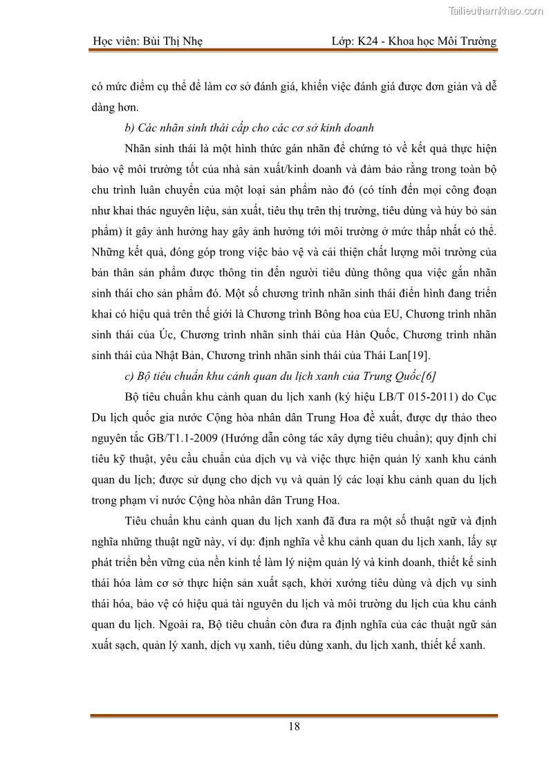 Luận văn thạc sĩ khoa học Bước đầu nghiên cứu đánh giá mức độ đạt chuẩn về bảo vệ môi trường đối với các cơ sở ăn uống tại khu du lịch Sầm Sơn, Thanh Hóa - 3 Trang 25