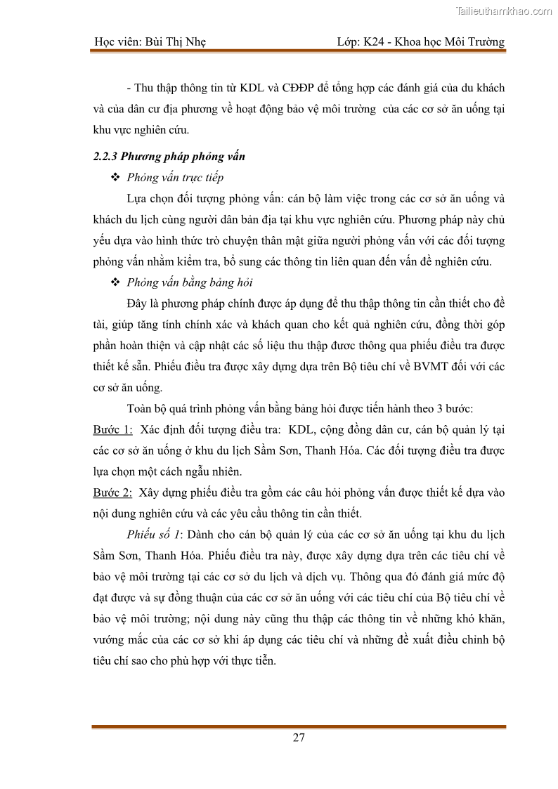 Luận văn thạc sĩ khoa học Bước đầu nghiên cứu đánh giá mức độ đạt chuẩn về bảo vệ môi trường đối với các cơ sở ăn uống tại khu du lịch Sầm Sơn, Thanh Hóa - 3 Trang 34