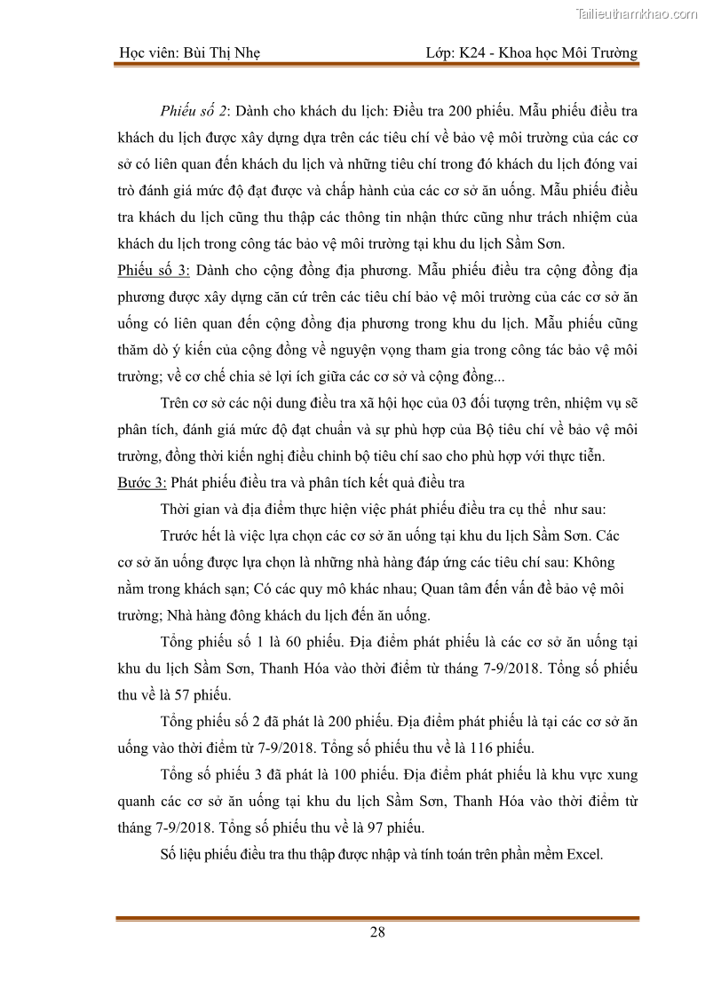 Luận văn thạc sĩ khoa học Bước đầu nghiên cứu đánh giá mức độ đạt chuẩn về bảo vệ môi trường đối với các cơ sở ăn uống tại khu du lịch Sầm Sơn, Thanh Hóa - 3 Trang 35