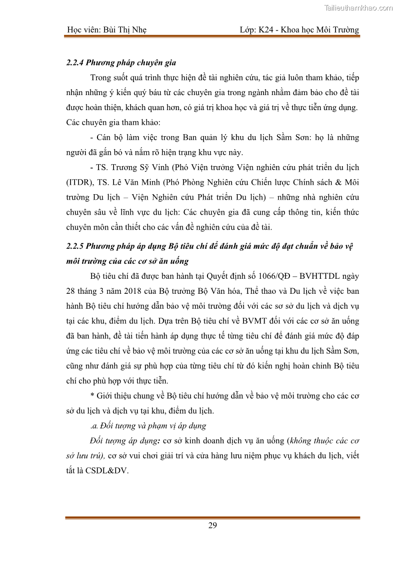 Luận văn thạc sĩ khoa học Bước đầu nghiên cứu đánh giá mức độ đạt chuẩn về bảo vệ môi trường đối với các cơ sở ăn uống tại khu du lịch Sầm Sơn, Thanh Hóa - 3 Trang 36