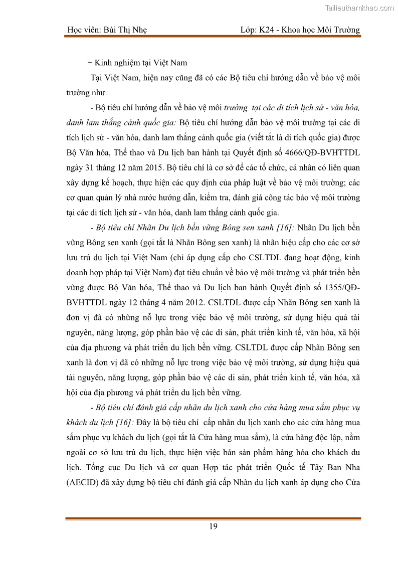 Luận văn thạc sĩ khoa học Bước đầu nghiên cứu đánh giá mức độ đạt chuẩn về bảo vệ môi trường đối với các cơ sở ăn uống tại khu du lịch Sầm Sơn, Thanh Hóa - 3 Trang 26