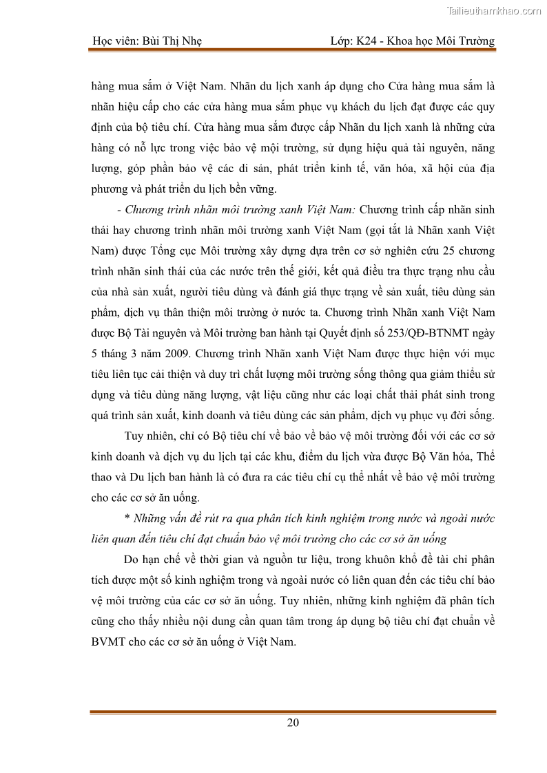 Luận văn thạc sĩ khoa học Bước đầu nghiên cứu đánh giá mức độ đạt chuẩn về bảo vệ môi trường đối với các cơ sở ăn uống tại khu du lịch Sầm Sơn, Thanh Hóa - 3 Trang 27