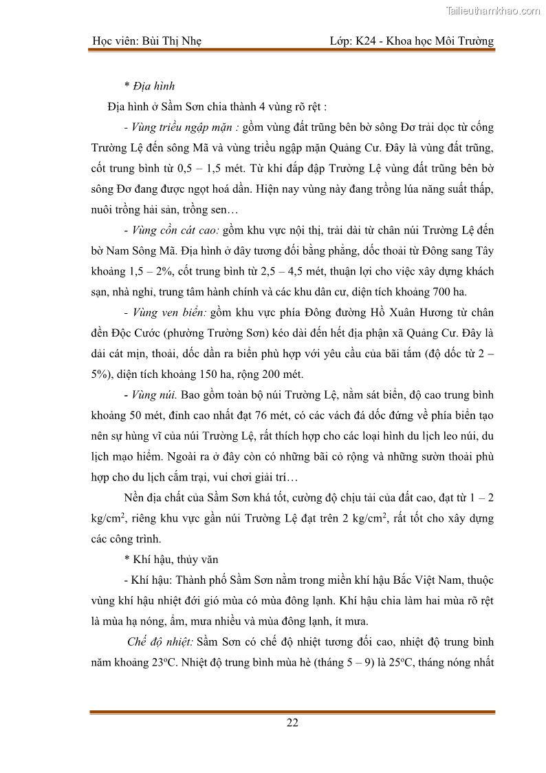 Luận văn thạc sĩ khoa học Bước đầu nghiên cứu đánh giá mức độ đạt chuẩn về bảo vệ môi trường đối với các cơ sở ăn uống tại khu du lịch Sầm Sơn, Thanh Hóa - 3 Trang 29