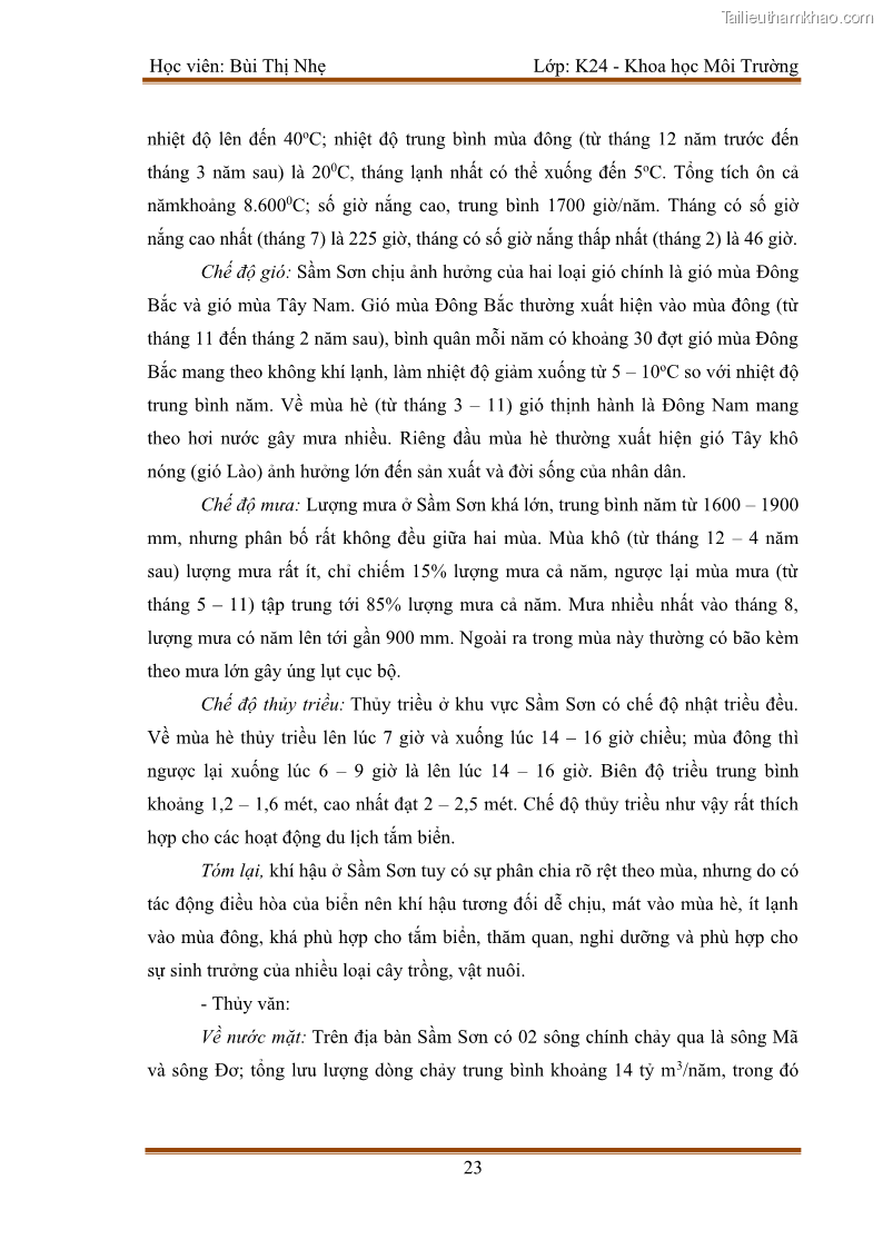 Luận văn thạc sĩ khoa học Bước đầu nghiên cứu đánh giá mức độ đạt chuẩn về bảo vệ môi trường đối với các cơ sở ăn uống tại khu du lịch Sầm Sơn, Thanh Hóa - 3 Trang 30