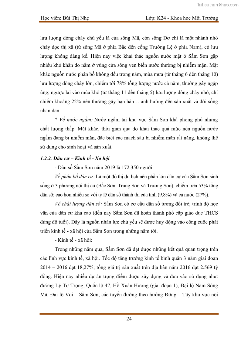 Luận văn thạc sĩ khoa học Bước đầu nghiên cứu đánh giá mức độ đạt chuẩn về bảo vệ môi trường đối với các cơ sở ăn uống tại khu du lịch Sầm Sơn, Thanh Hóa - 3 Trang 31