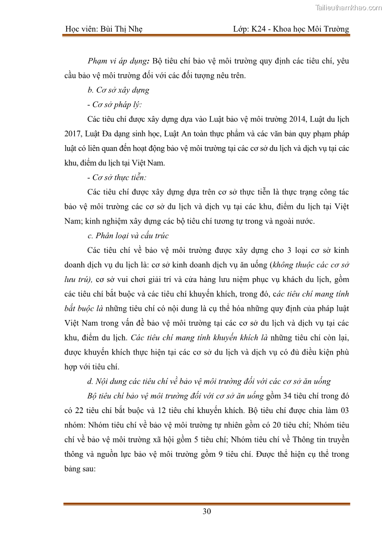 Luận văn thạc sĩ khoa học Bước đầu nghiên cứu đánh giá mức độ đạt chuẩn về bảo vệ môi trường đối với các cơ sở ăn uống tại khu du lịch Sầm Sơn, Thanh Hóa - 4 Trang 37