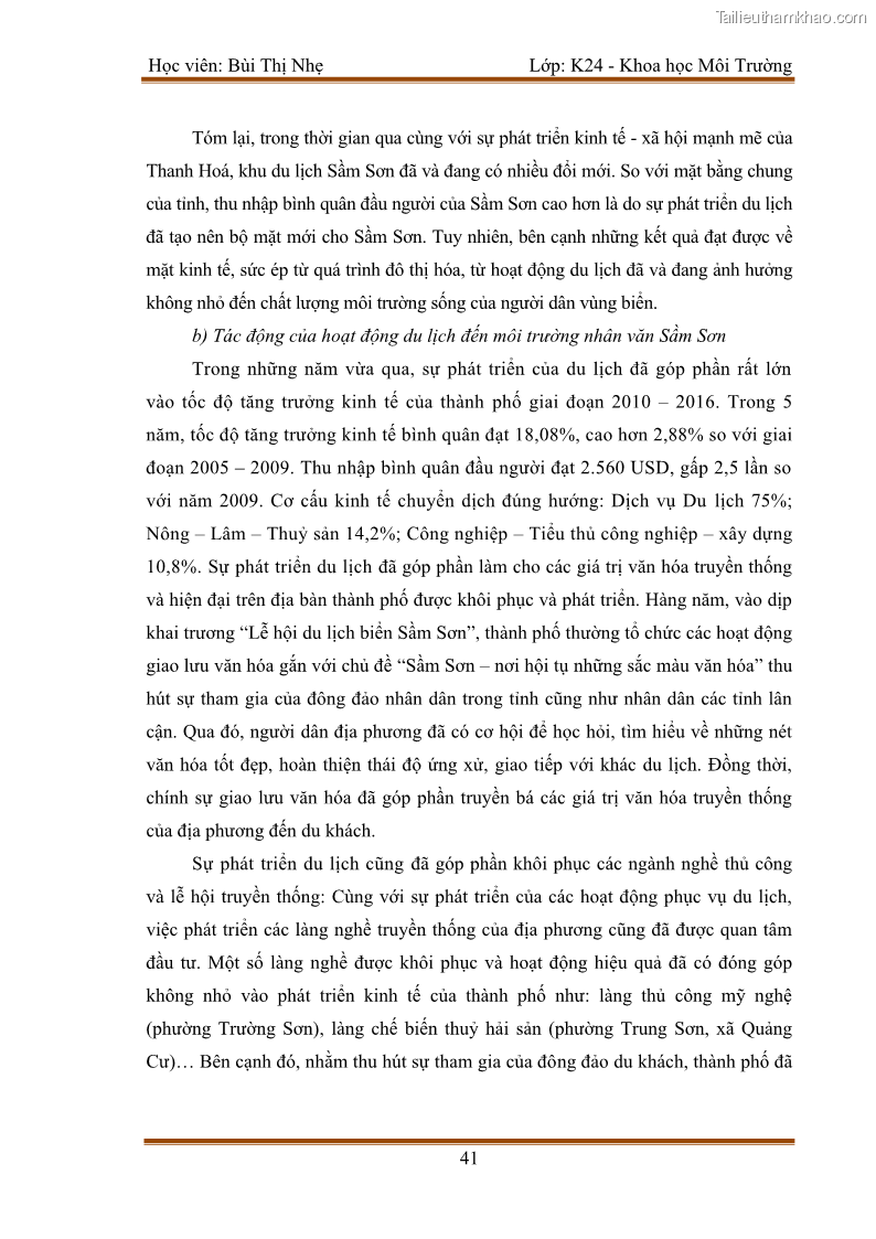 Luận văn thạc sĩ khoa học Bước đầu nghiên cứu đánh giá mức độ đạt chuẩn về bảo vệ môi trường đối với các cơ sở ăn uống tại khu du lịch Sầm Sơn, Thanh Hóa - 4 Trang 48