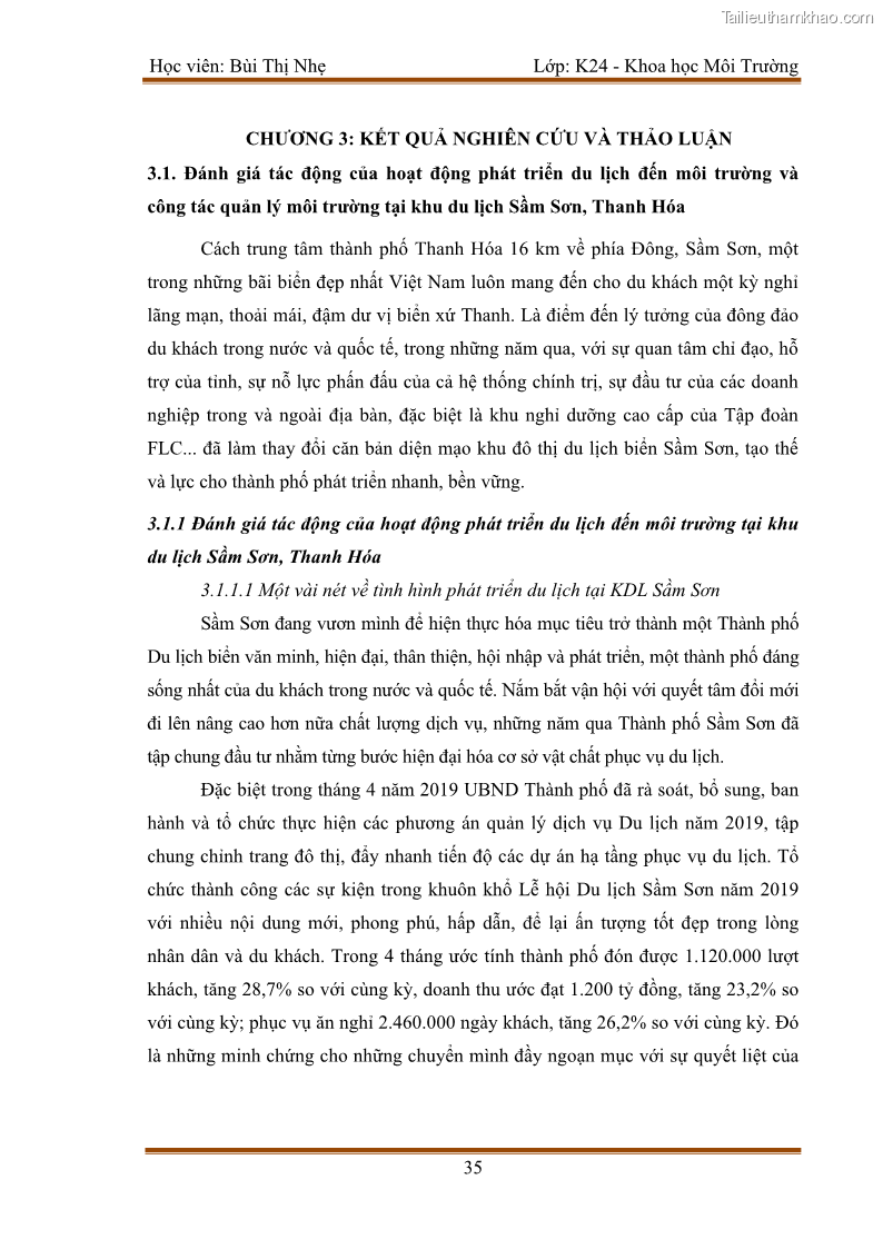 Luận văn thạc sĩ khoa học Bước đầu nghiên cứu đánh giá mức độ đạt chuẩn về bảo vệ môi trường đối với các cơ sở ăn uống tại khu du lịch Sầm Sơn, Thanh Hóa - 4 Trang 42