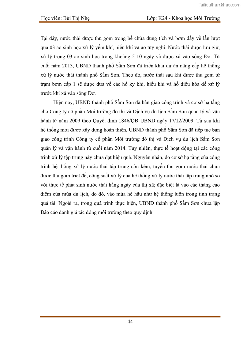 Luận văn thạc sĩ khoa học Bước đầu nghiên cứu đánh giá mức độ đạt chuẩn về bảo vệ môi trường đối với các cơ sở ăn uống tại khu du lịch Sầm Sơn, Thanh Hóa - 5 Trang 51