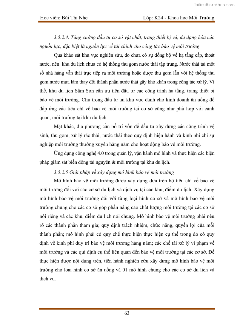 Luận văn thạc sĩ khoa học Bước đầu nghiên cứu đánh giá mức độ đạt chuẩn về bảo vệ môi trường đối với các cơ sở ăn uống tại khu du lịch Sầm Sơn, Thanh Hóa - 6 Trang 70