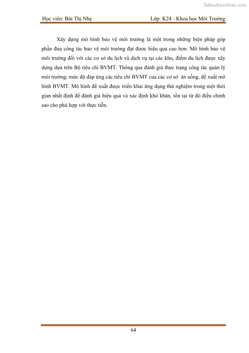 Luận văn thạc sĩ khoa học Bước đầu nghiên cứu đánh giá mức độ đạt chuẩn về bảo vệ môi trường đối với các cơ sở ăn uống tại khu du lịch Sầm Sơn, Thanh Hóa - 6 Trang 71