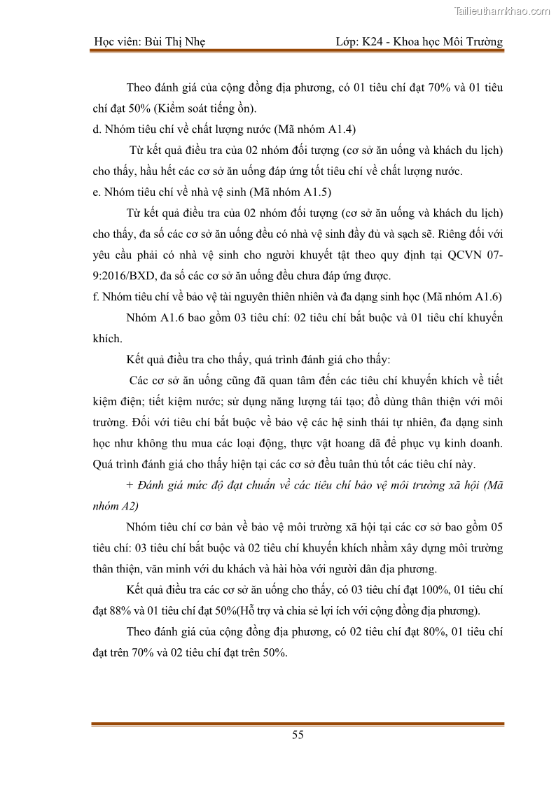 Luận văn thạc sĩ khoa học Bước đầu nghiên cứu đánh giá mức độ đạt chuẩn về bảo vệ môi trường đối với các cơ sở ăn uống tại khu du lịch Sầm Sơn, Thanh Hóa - 6 Trang 62