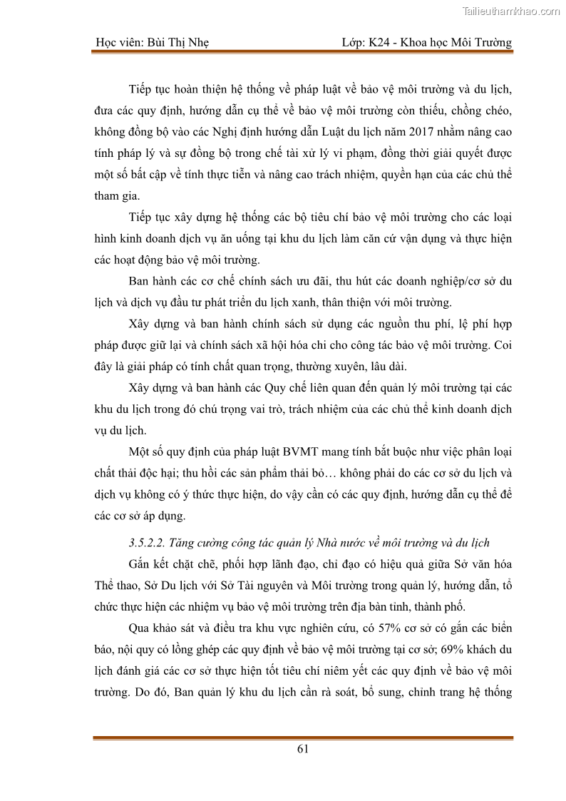 Luận văn thạc sĩ khoa học Bước đầu nghiên cứu đánh giá mức độ đạt chuẩn về bảo vệ môi trường đối với các cơ sở ăn uống tại khu du lịch Sầm Sơn, Thanh Hóa - 6 Trang 68