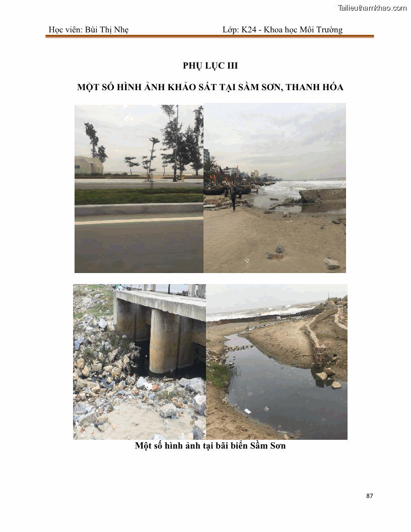 Luận văn thạc sĩ khoa học Bước đầu nghiên cứu đánh giá mức độ đạt chuẩn về bảo vệ môi trường đối với các cơ sở ăn uống tại khu du lịch Sầm Sơn, Thanh Hóa - 8 Trang 94