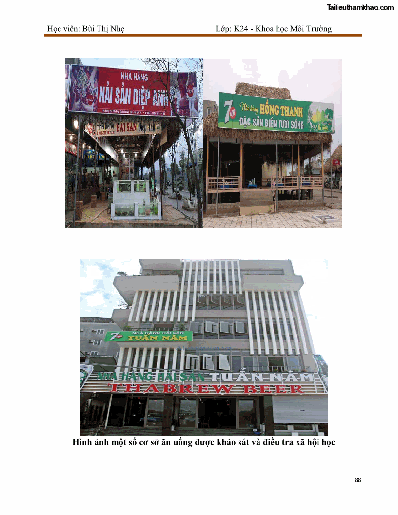 Luận văn thạc sĩ khoa học Bước đầu nghiên cứu đánh giá mức độ đạt chuẩn về bảo vệ môi trường đối với các cơ sở ăn uống tại khu du lịch Sầm Sơn, Thanh Hóa - 8 Trang 95