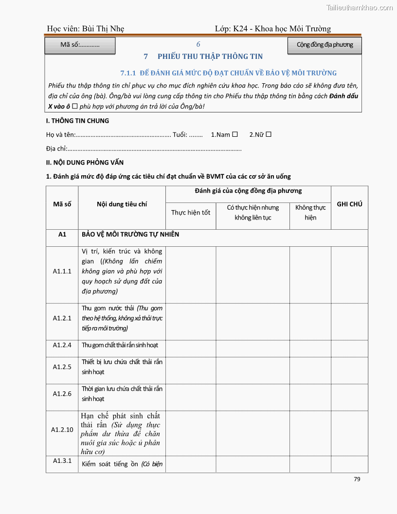 Luận văn thạc sĩ khoa học Bước đầu nghiên cứu đánh giá mức độ đạt chuẩn về bảo vệ môi trường đối với các cơ sở ăn uống tại khu du lịch Sầm Sơn, Thanh Hóa - 8 Trang 86