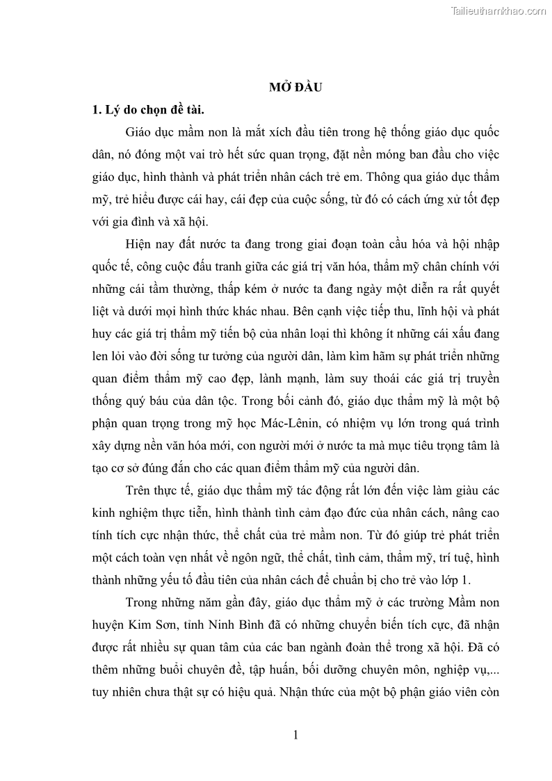 Luận văn thạc sĩ quản lý giáo dục Quản lý hoạt động giáo dục thẩm mỹ cho trẻ 5-6 tuổi ở các trường mầm non huyện Kim Sơn, tỉnh Ninh Bình - 1 Trang 11