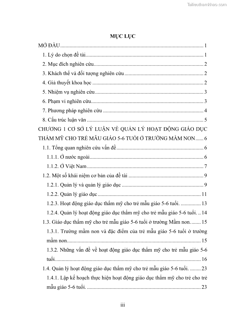 Luận văn thạc sĩ quản lý giáo dục Quản lý hoạt động giáo dục thẩm mỹ cho trẻ 5-6 tuổi ở các trường mầm non huyện Kim Sơn, tỉnh Ninh Bình - 1 Trang 5