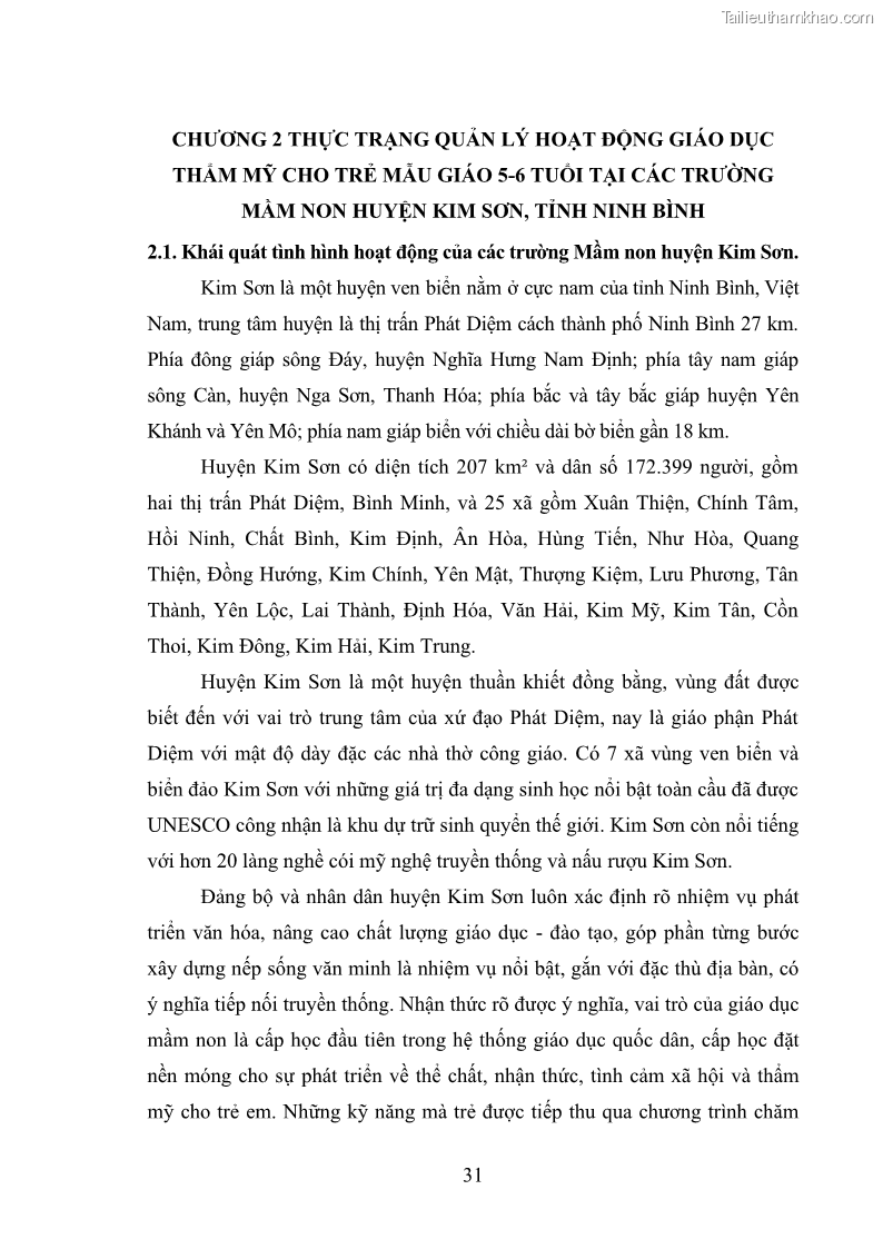 Luận văn thạc sĩ quản lý giáo dục Quản lý hoạt động giáo dục thẩm mỹ cho trẻ 5-6 tuổi ở các trường mầm non huyện Kim Sơn, tỉnh Ninh Bình - 4 Trang 41