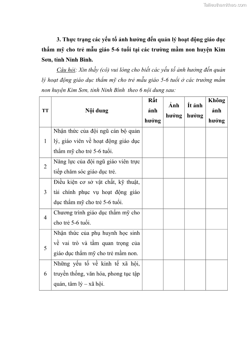 Luận văn thạc sĩ quản lý giáo dục Quản lý hoạt động giáo dục thẩm mỹ cho trẻ 5-6 tuổi ở các trường mầm non huyện Kim Sơn, tỉnh Ninh Bình - 8 Trang 95