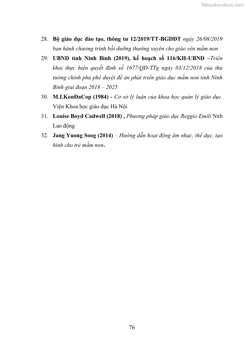 Luận văn thạc sĩ quản lý giáo dục Quản lý hoạt động giáo dục thẩm mỹ cho trẻ 5-6 tuổi ở các trường mầm non huyện Kim Sơn, tỉnh Ninh Bình - 8 Trang 86