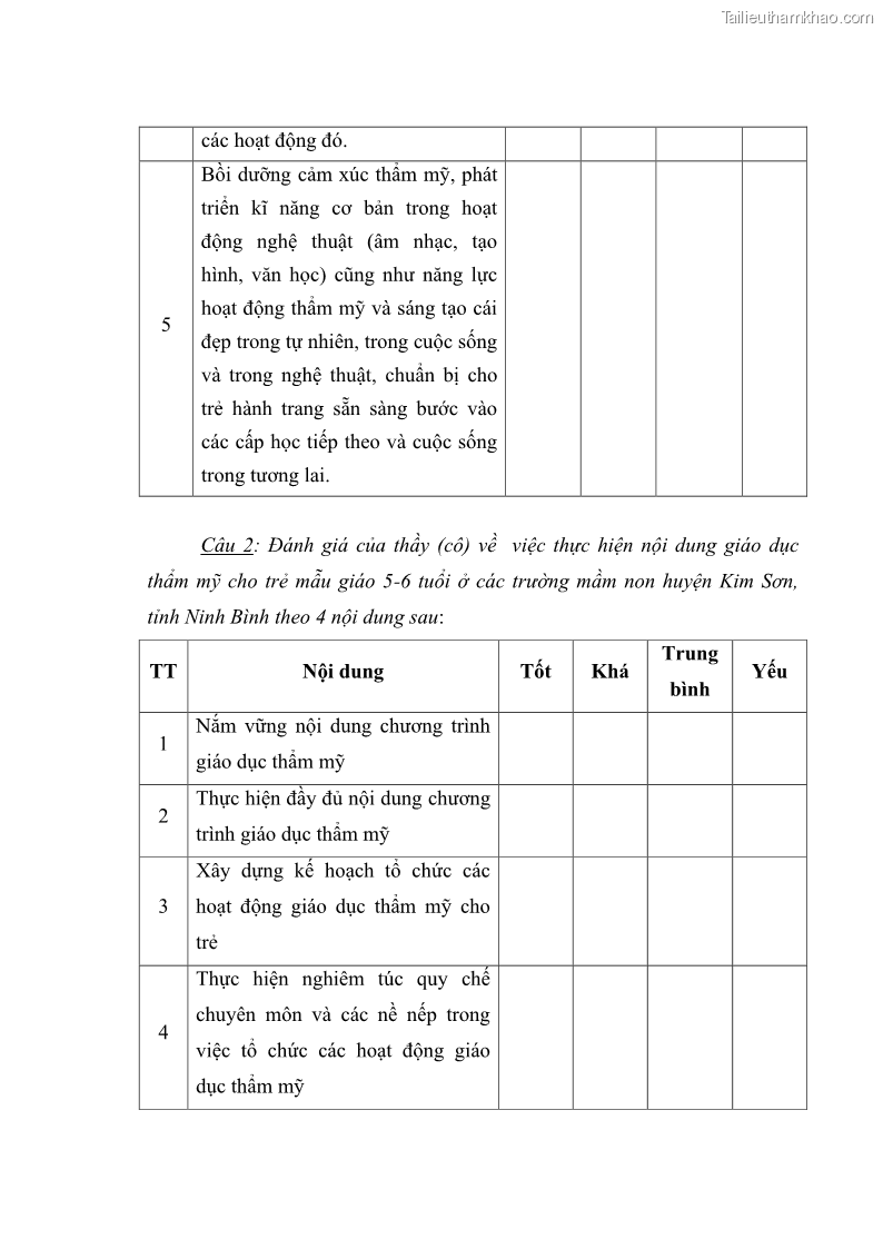Luận văn thạc sĩ quản lý giáo dục Quản lý hoạt động giáo dục thẩm mỹ cho trẻ 5-6 tuổi ở các trường mầm non huyện Kim Sơn, tỉnh Ninh Bình - 8 Trang 88