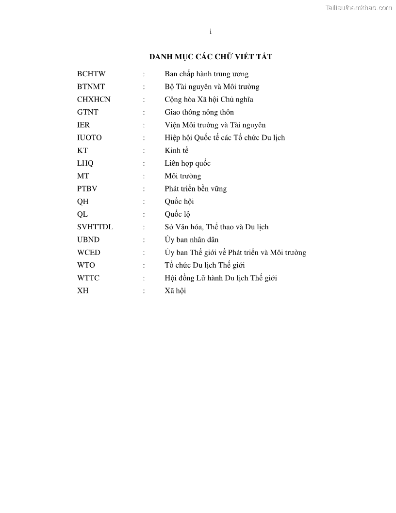 Luận văn thạc sỹ Nghiên cứu đề xuất các giải pháp bảo vệ môi trường theo định hướng phát triển bền vững du lịch tỉnh Bình Thuận - 1 Trang 10