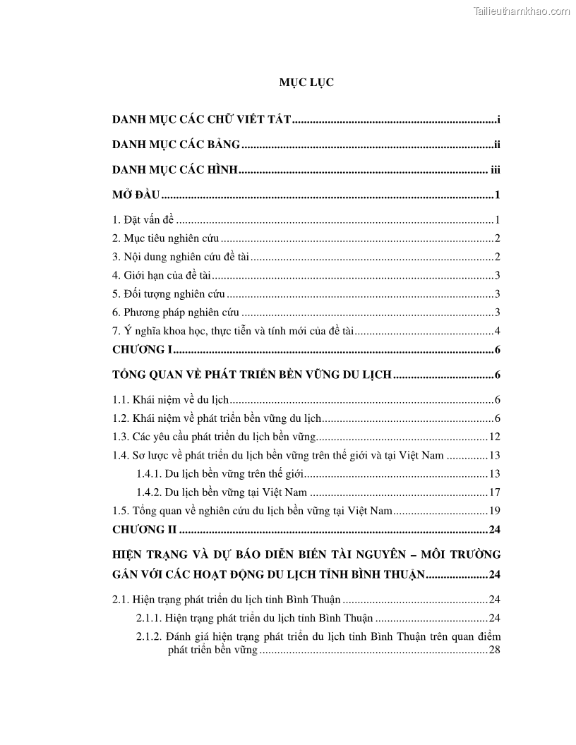 Luận văn thạc sỹ Nghiên cứu đề xuất các giải pháp bảo vệ môi trường theo định hướng phát triển bền vững du lịch tỉnh Bình Thuận - 1 Trang 7