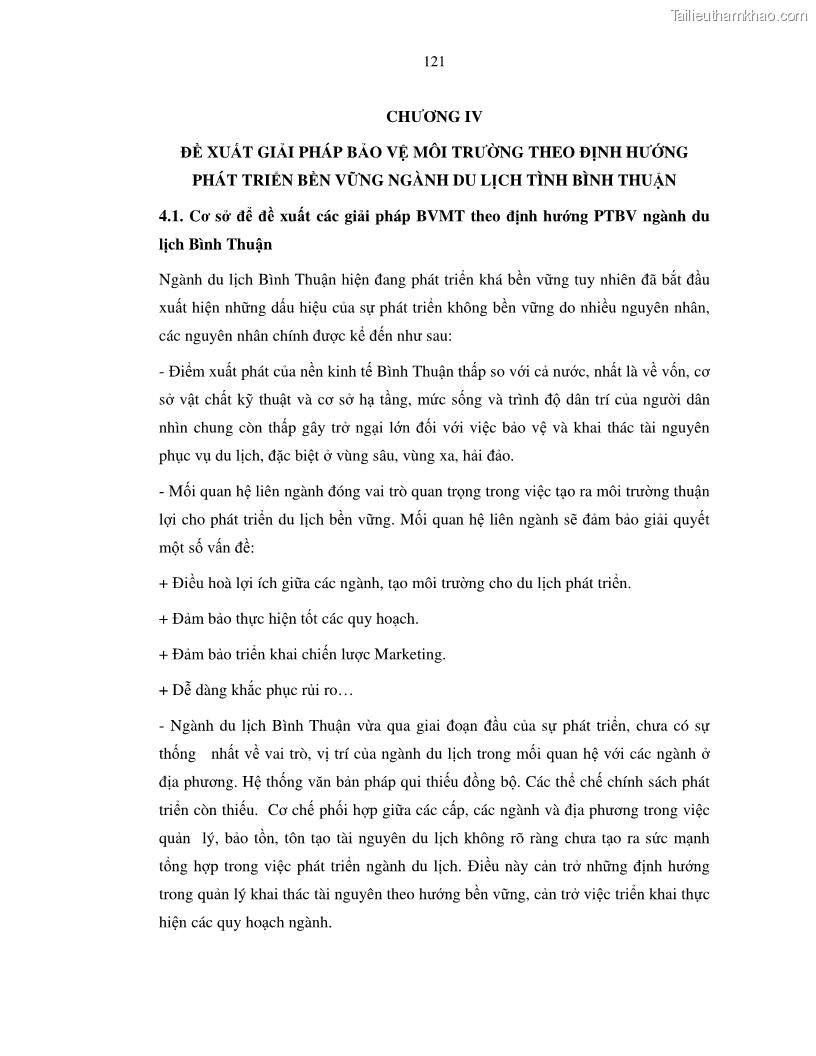 Luận văn thạc sỹ Nghiên cứu đề xuất các giải pháp bảo vệ môi trường theo định hướng phát triển bền vững du lịch tỉnh Bình Thuận - 12 Trang 133