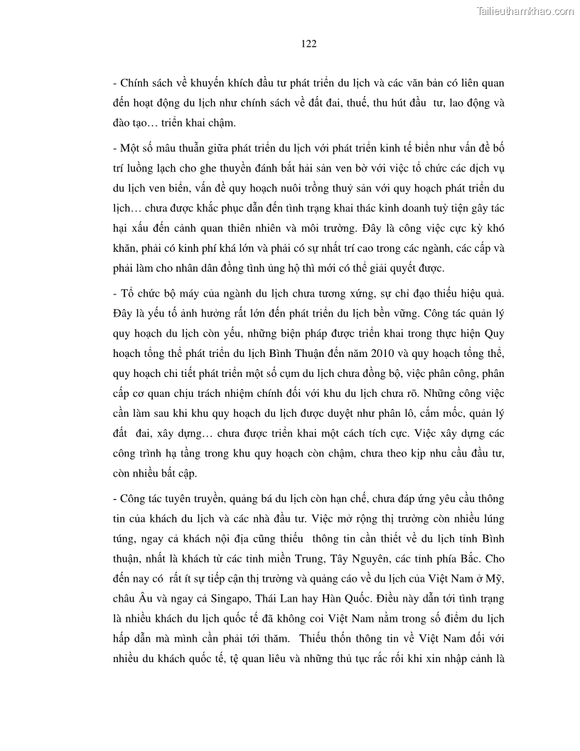 Luận văn thạc sỹ Nghiên cứu đề xuất các giải pháp bảo vệ môi trường theo định hướng phát triển bền vững du lịch tỉnh Bình Thuận - 12 Trang 134