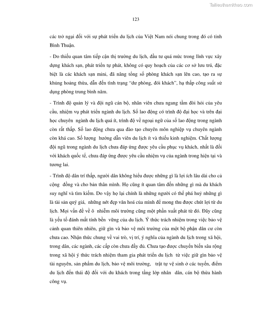 Luận văn thạc sỹ Nghiên cứu đề xuất các giải pháp bảo vệ môi trường theo định hướng phát triển bền vững du lịch tỉnh Bình Thuận - 12 Trang 135