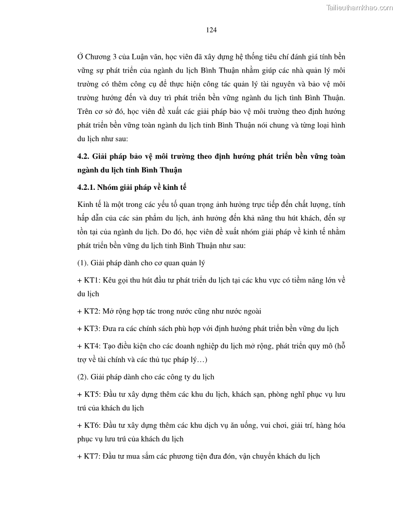 Luận văn thạc sỹ Nghiên cứu đề xuất các giải pháp bảo vệ môi trường theo định hướng phát triển bền vững du lịch tỉnh Bình Thuận - 12 Trang 136