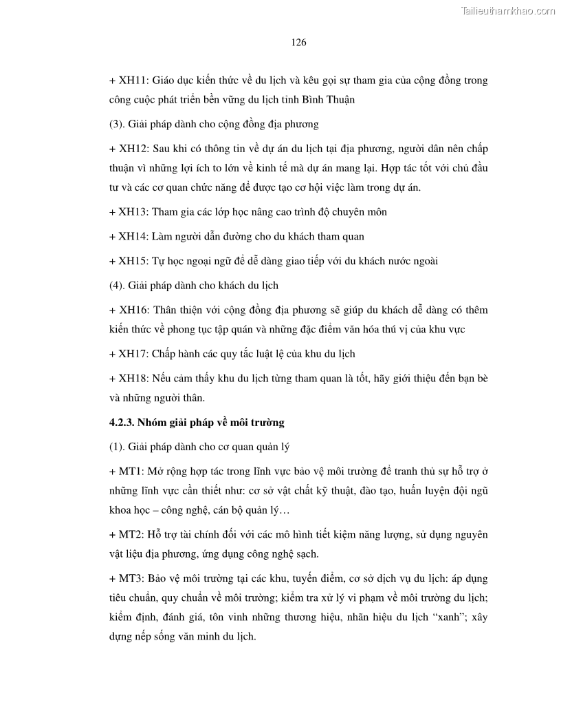 Luận văn thạc sỹ Nghiên cứu đề xuất các giải pháp bảo vệ môi trường theo định hướng phát triển bền vững du lịch tỉnh Bình Thuận - 12 Trang 138