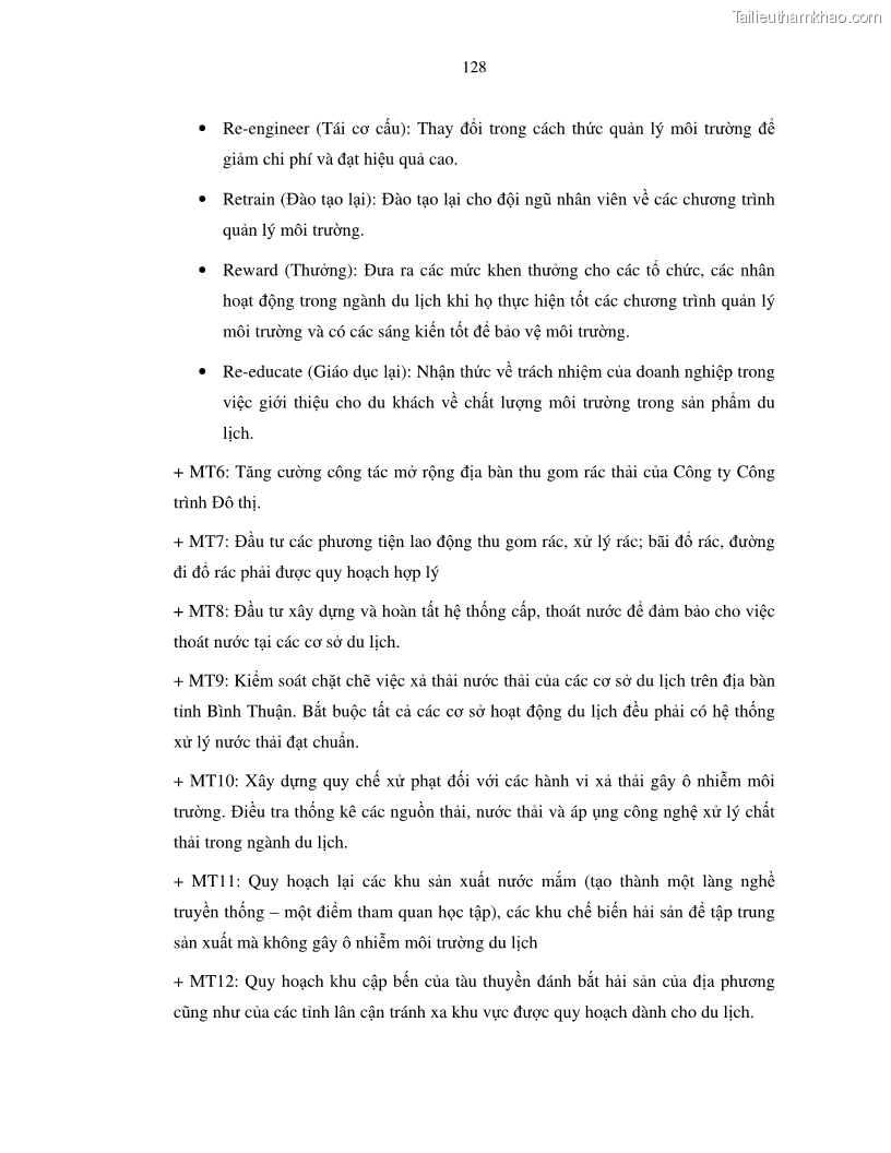Luận văn thạc sỹ Nghiên cứu đề xuất các giải pháp bảo vệ môi trường theo định hướng phát triển bền vững du lịch tỉnh Bình Thuận - 12 Trang 140