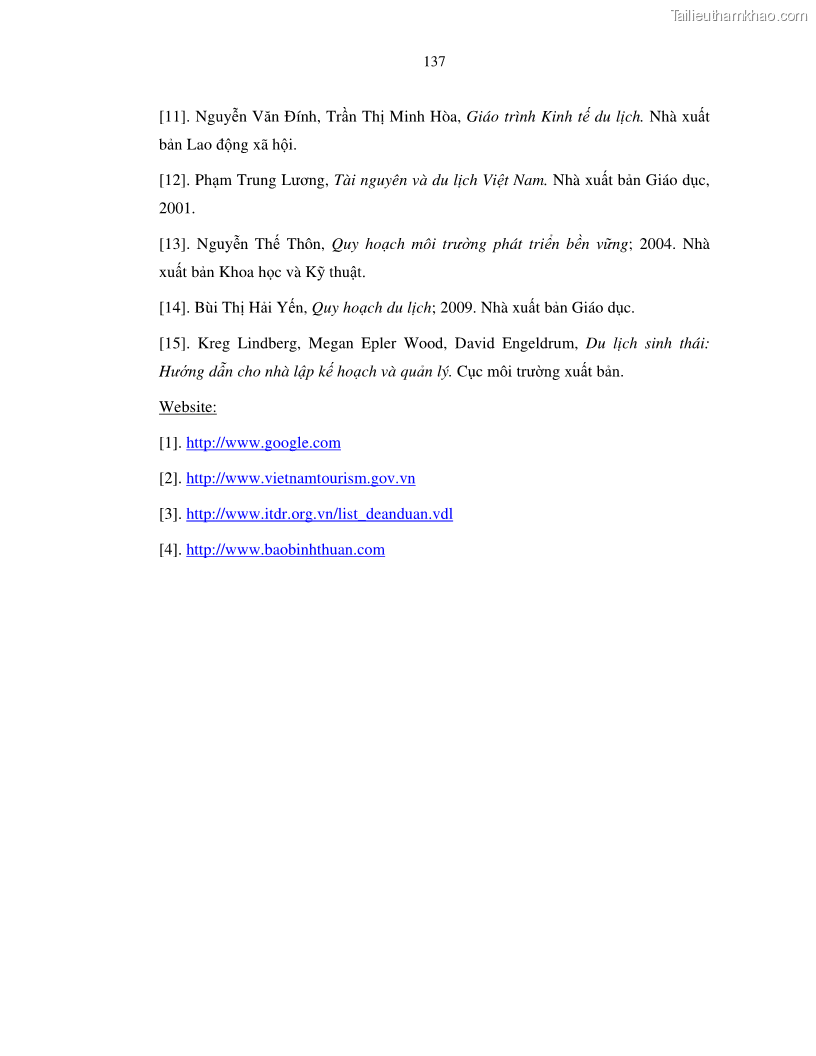 Luận văn thạc sỹ Nghiên cứu đề xuất các giải pháp bảo vệ môi trường theo định hướng phát triển bền vững du lịch tỉnh Bình Thuận - 13 Trang 149
