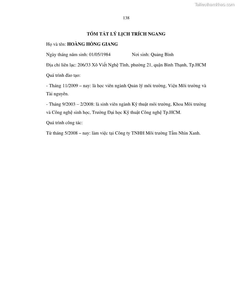 Luận văn thạc sỹ Nghiên cứu đề xuất các giải pháp bảo vệ môi trường theo định hướng phát triển bền vững du lịch tỉnh Bình Thuận - 13 Trang 150