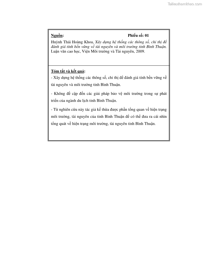 Luận văn thạc sỹ Nghiên cứu đề xuất các giải pháp bảo vệ môi trường theo định hướng phát triển bền vững du lịch tỉnh Bình Thuận - 13 Trang 153