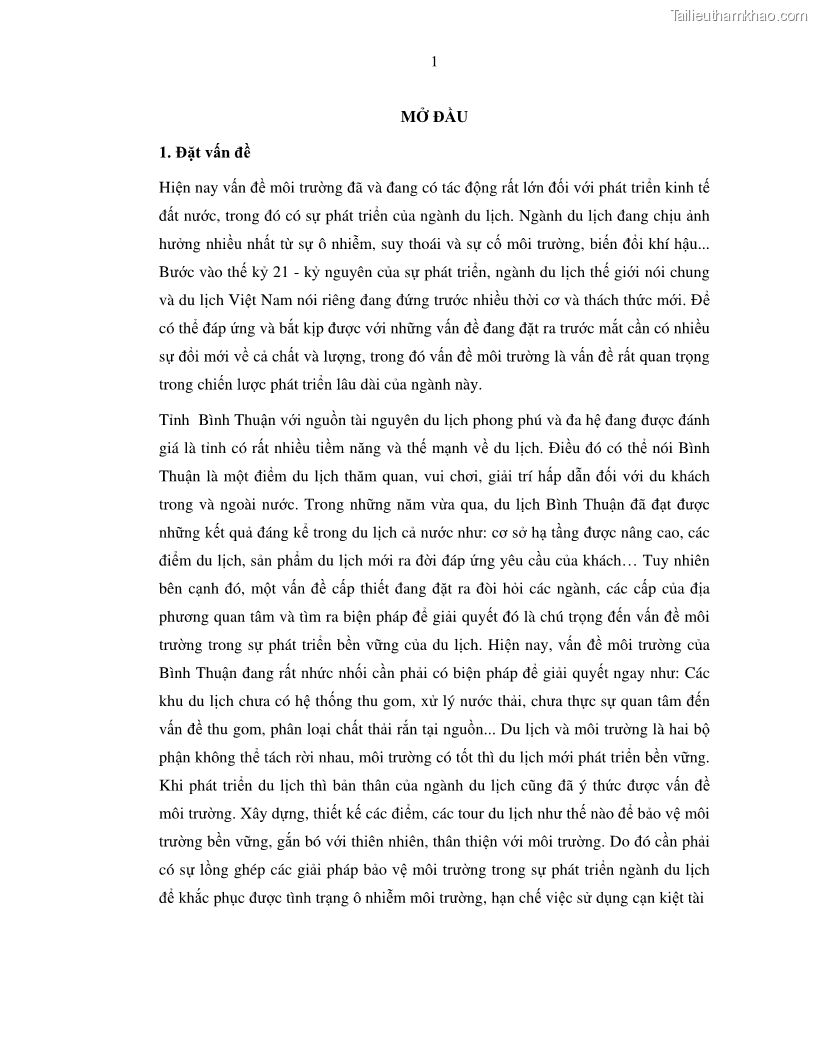 Luận văn thạc sỹ Nghiên cứu đề xuất các giải pháp bảo vệ môi trường theo định hướng phát triển bền vững du lịch tỉnh Bình Thuận - 2 Trang 13