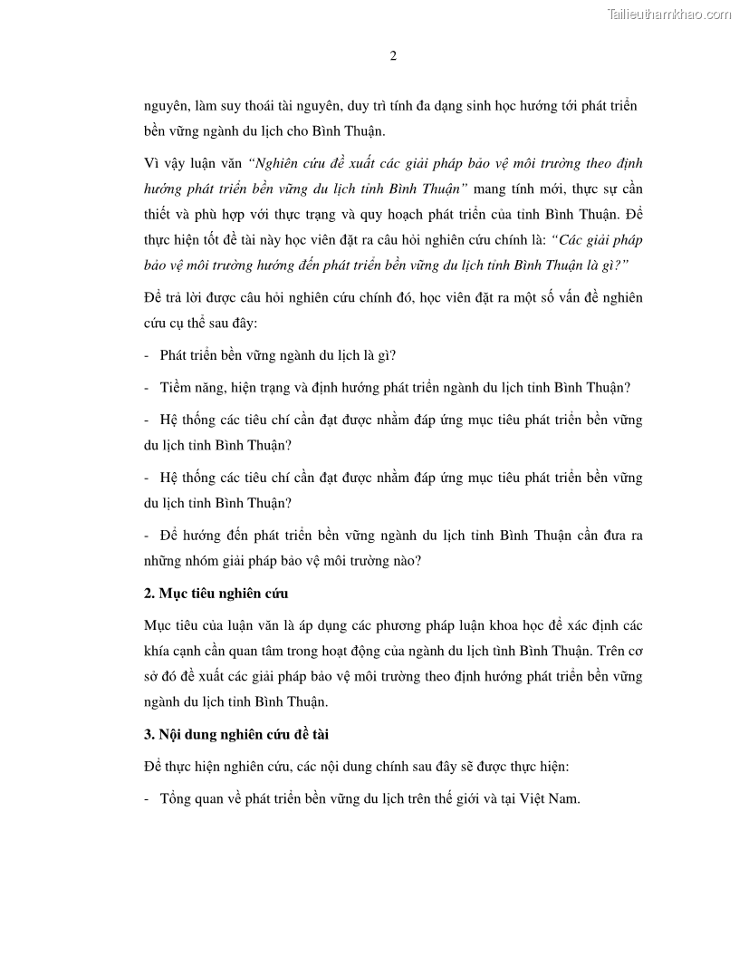 Luận văn thạc sỹ Nghiên cứu đề xuất các giải pháp bảo vệ môi trường theo định hướng phát triển bền vững du lịch tỉnh Bình Thuận - 2 Trang 14