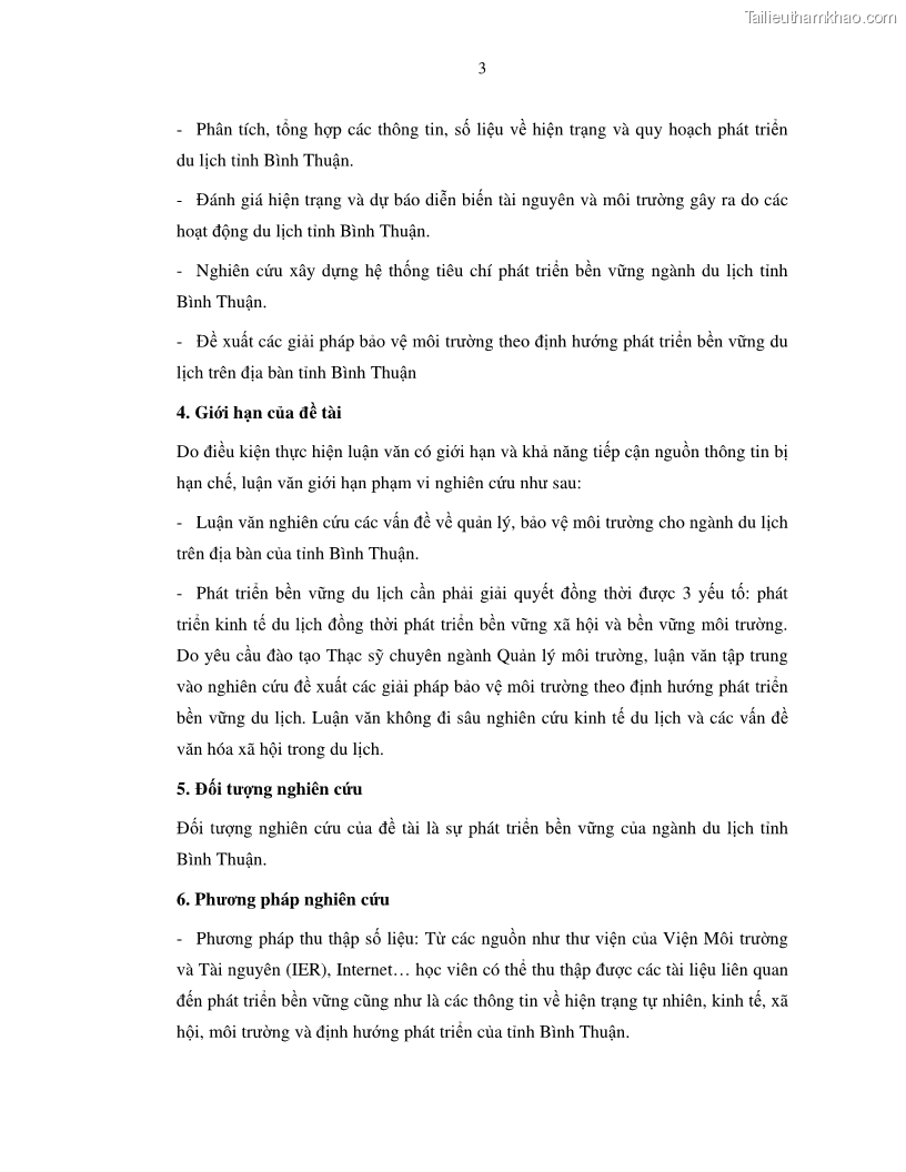 Luận văn thạc sỹ Nghiên cứu đề xuất các giải pháp bảo vệ môi trường theo định hướng phát triển bền vững du lịch tỉnh Bình Thuận - 2 Trang 15