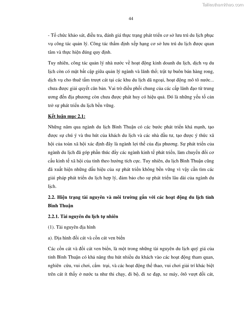 Luận văn thạc sỹ Nghiên cứu đề xuất các giải pháp bảo vệ môi trường theo định hướng phát triển bền vững du lịch tỉnh Bình Thuận - 5 Trang 56