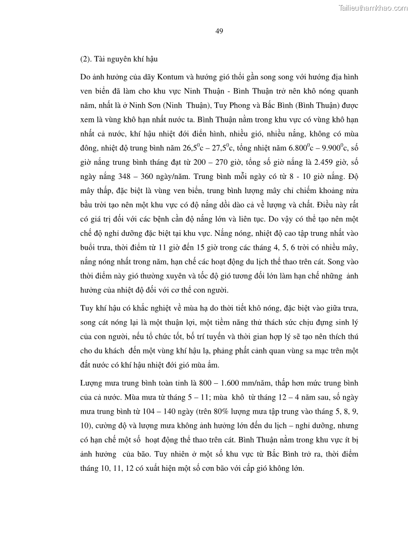 Luận văn thạc sỹ Nghiên cứu đề xuất các giải pháp bảo vệ môi trường theo định hướng phát triển bền vững du lịch tỉnh Bình Thuận - 6 Trang 61