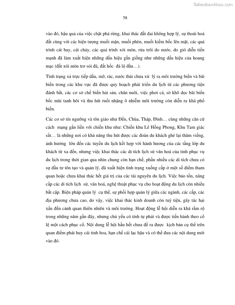Luận văn thạc sỹ Nghiên cứu đề xuất các giải pháp bảo vệ môi trường theo định hướng phát triển bền vững du lịch tỉnh Bình Thuận - 6 Trang 70